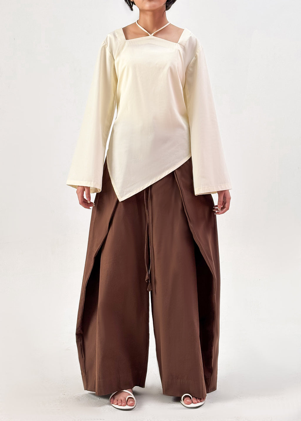 Nora - Corset Kurti Set (Ivory Brown)