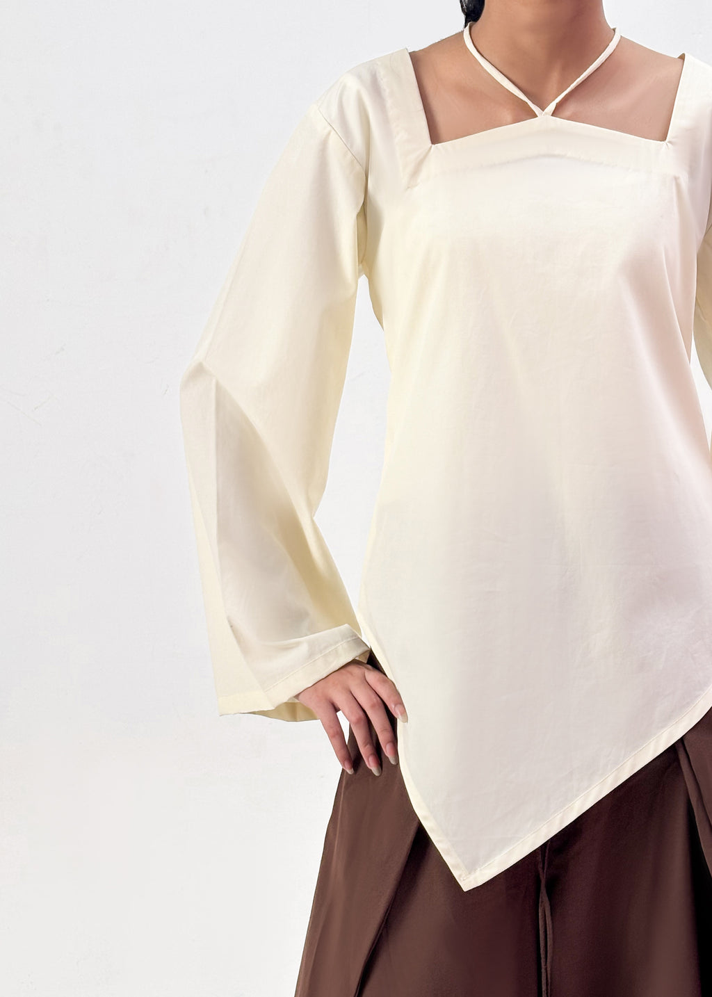 Nora - Corset Kurti Set (Ivory Brown)